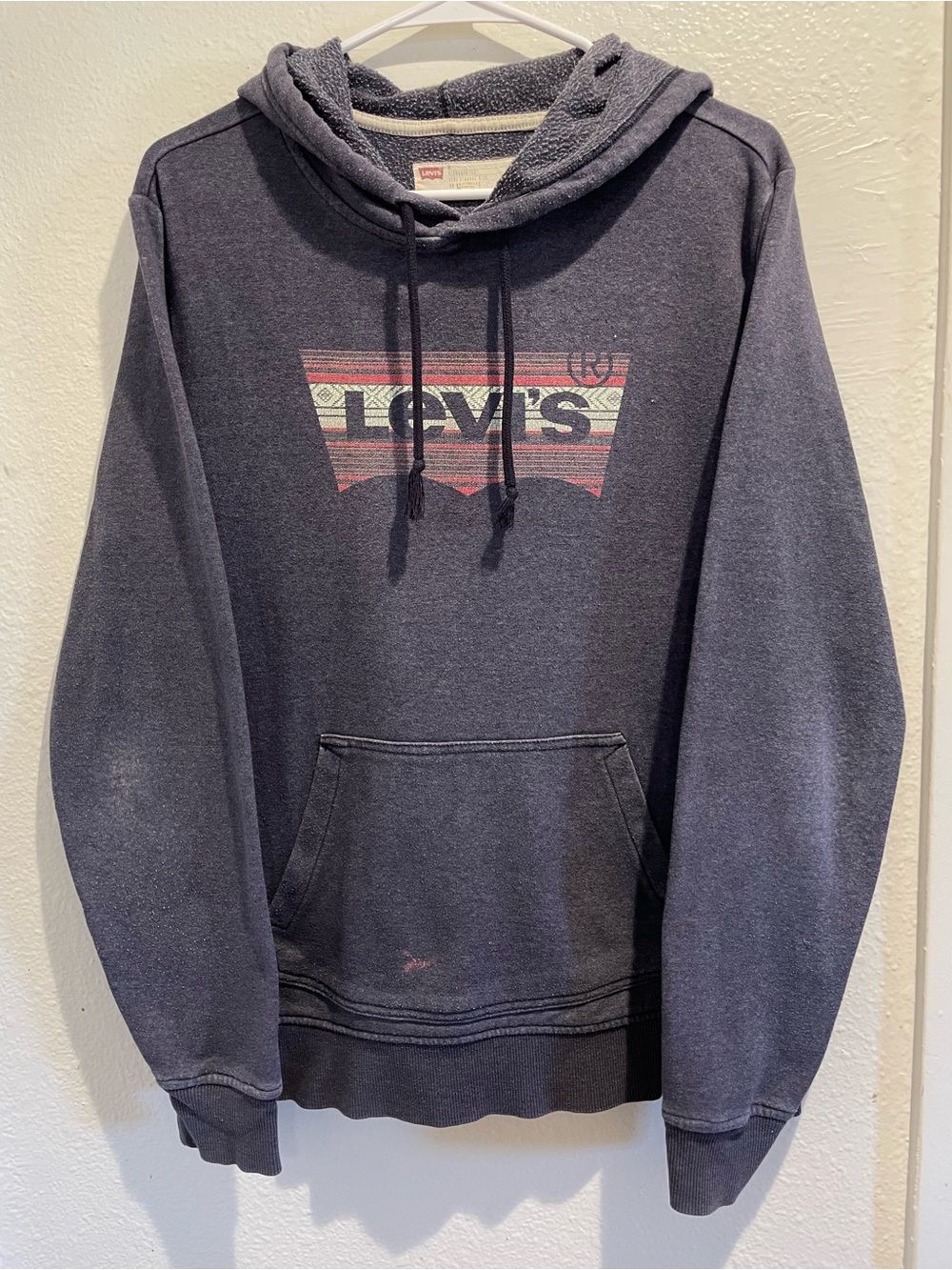 Levi's Southwestern Batwing Logo Pullover Hoodie Mens Size Medium Dark Gray